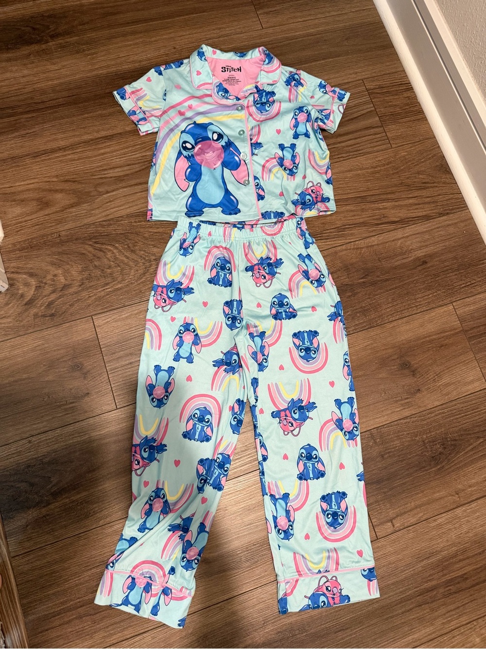 Stitch Rainbow Bubble Gum Kids Pajama Set - Short Sleeve Top & Pants